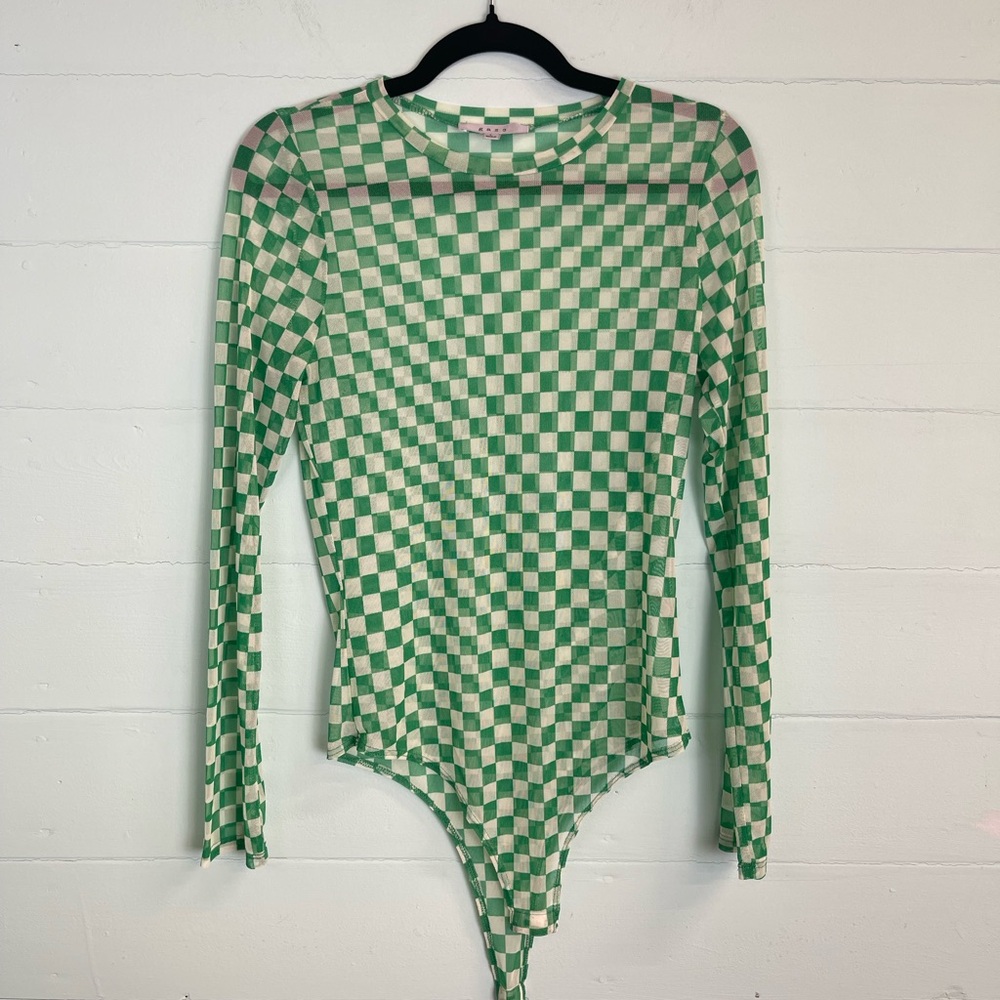 Gaze Checkered Bodysuit in Green and White